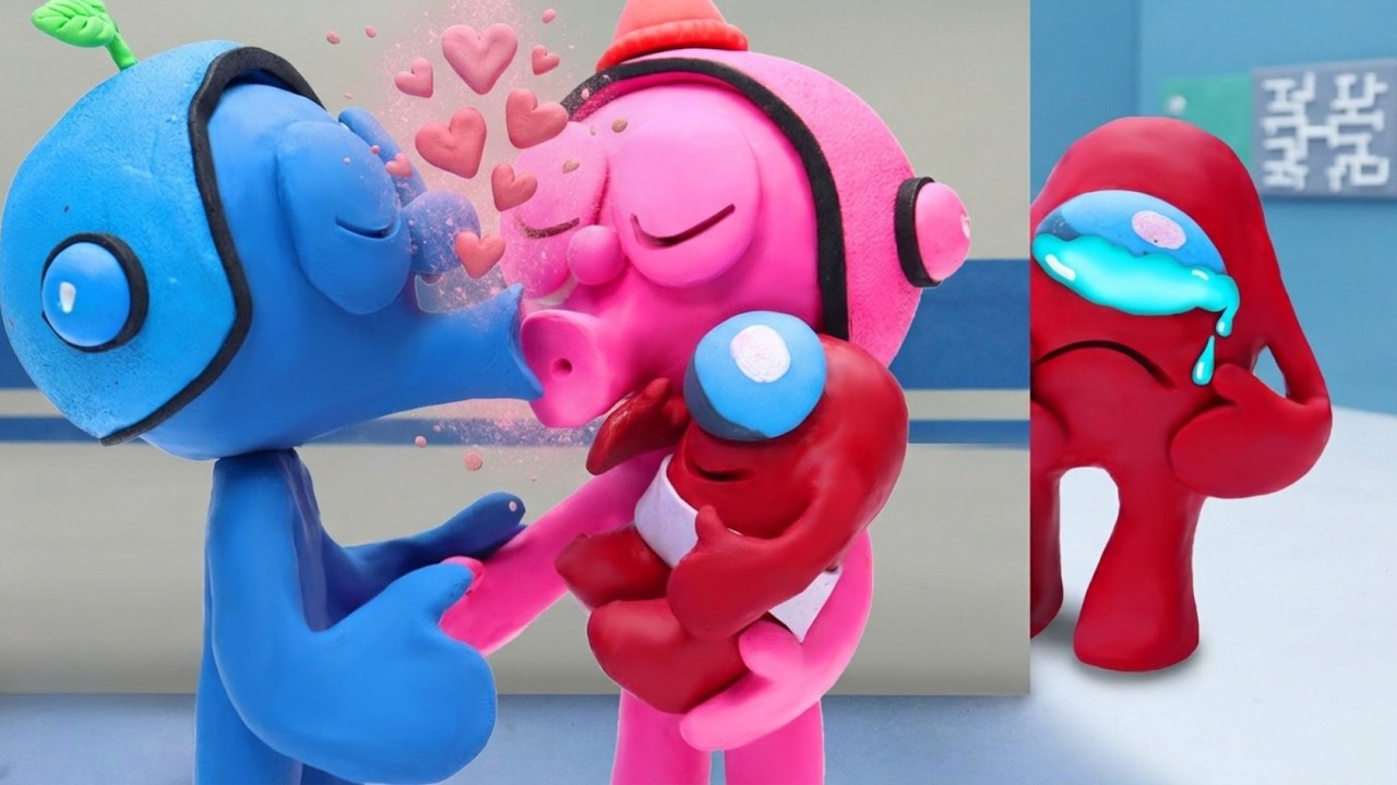 AMONG US ROMANCE! PINKY'S SURPRISE DELIVERY! 🤰😱 | Stop-Motion | Clay Mixer Heroes