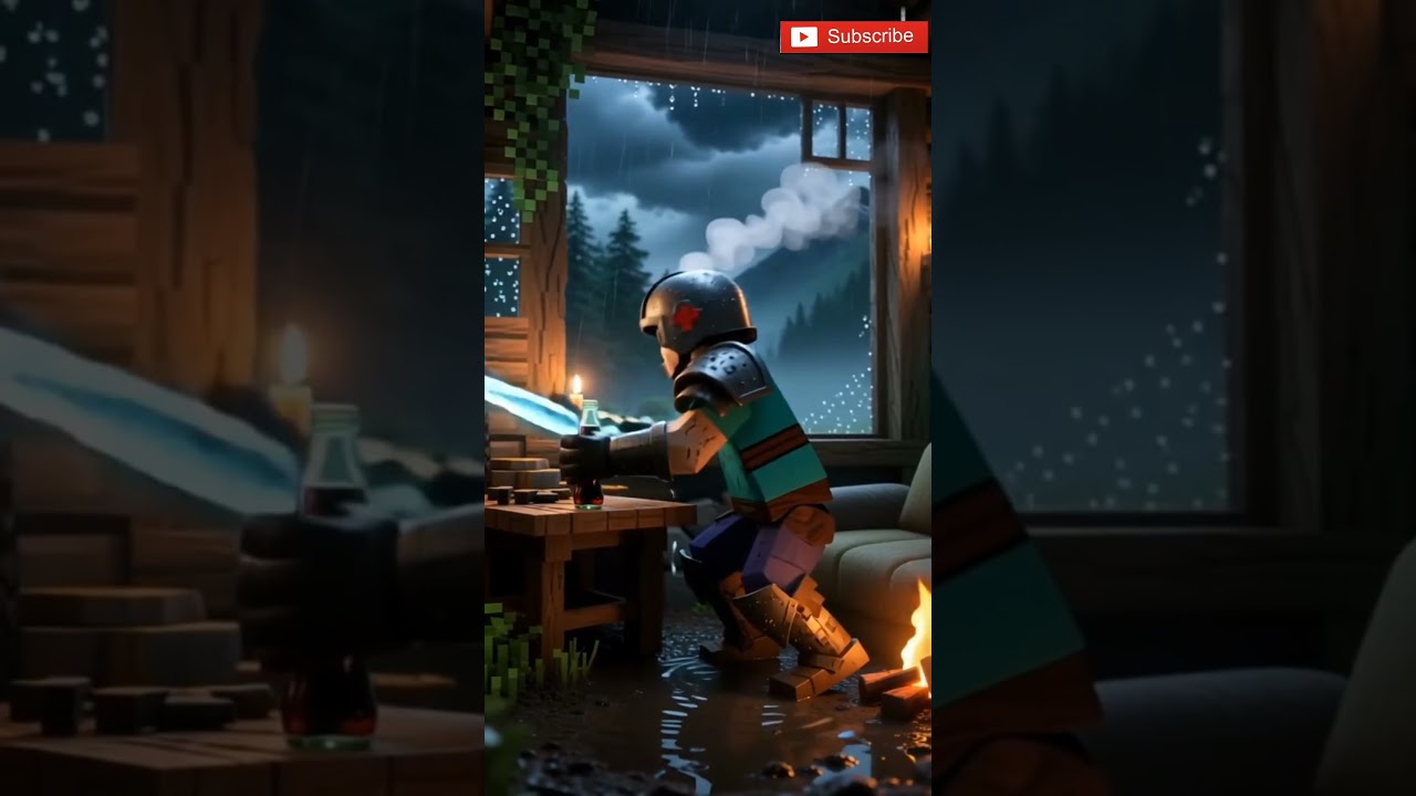 Minecraft ASMR | Drinking Coca-Cola Inside  Cozy Cabin 🌧️ (Relaxing Rain Sounds, Realistic 8K) 