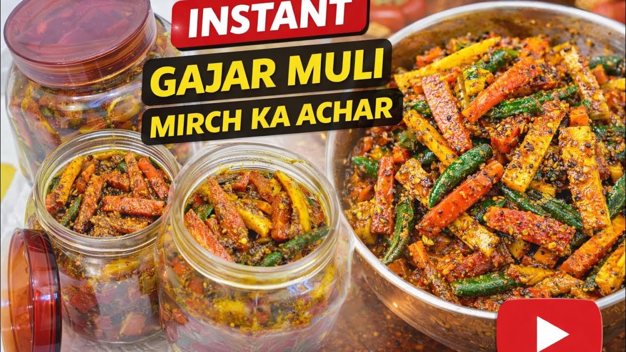 गाजर मूली हरी मिर्च का instant Achar winter jaane se pahle banaa le ek Mahina chalne wala Achar 