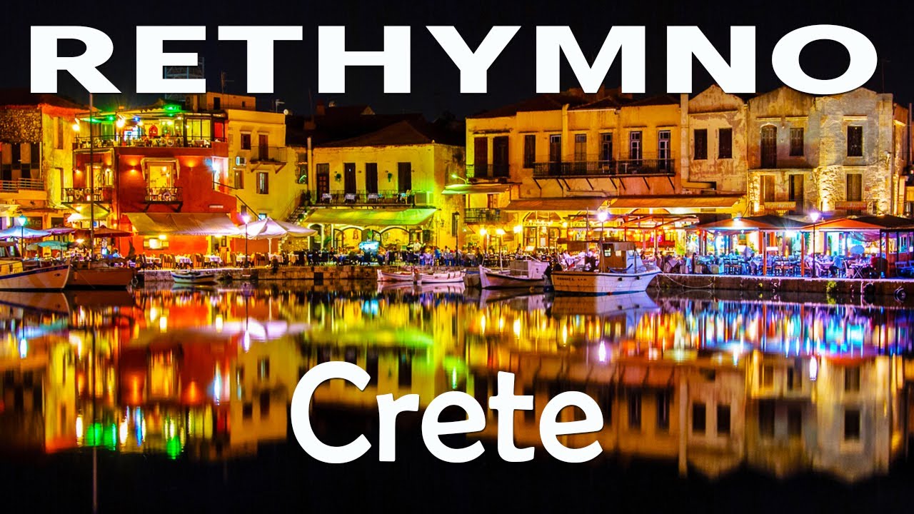 Rethymno Crete, Short night walk in 4K UHD - Walking Tour