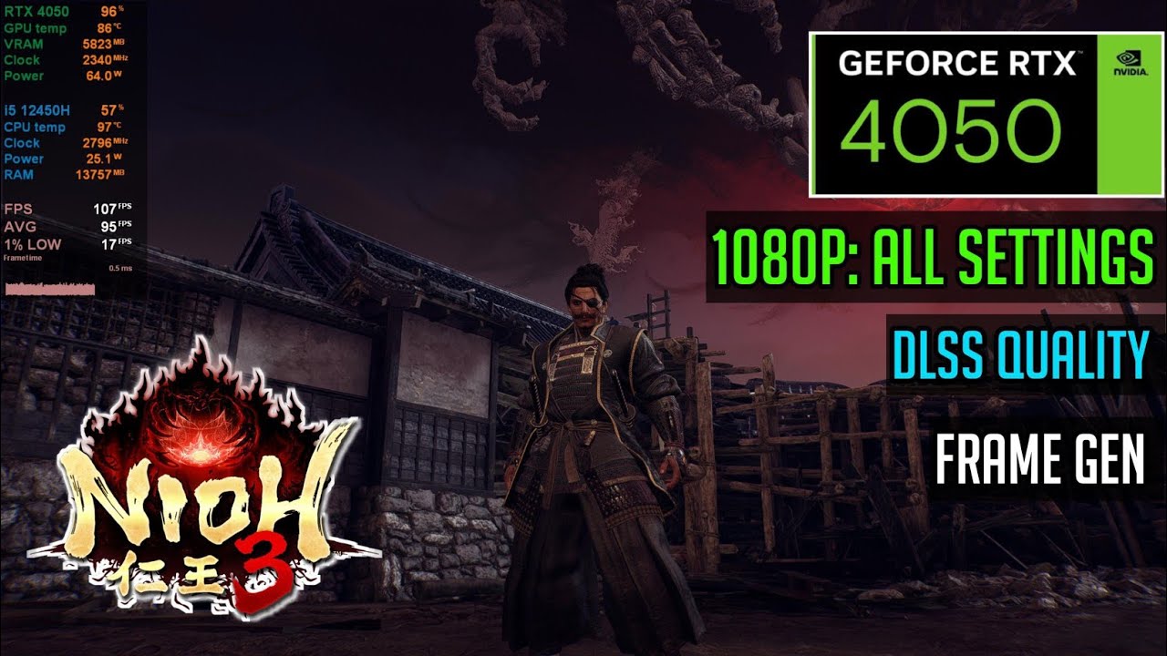 RTX 4050 | Тест производительности Nioh 3 | 1080p: Все настройки DLSS + FG