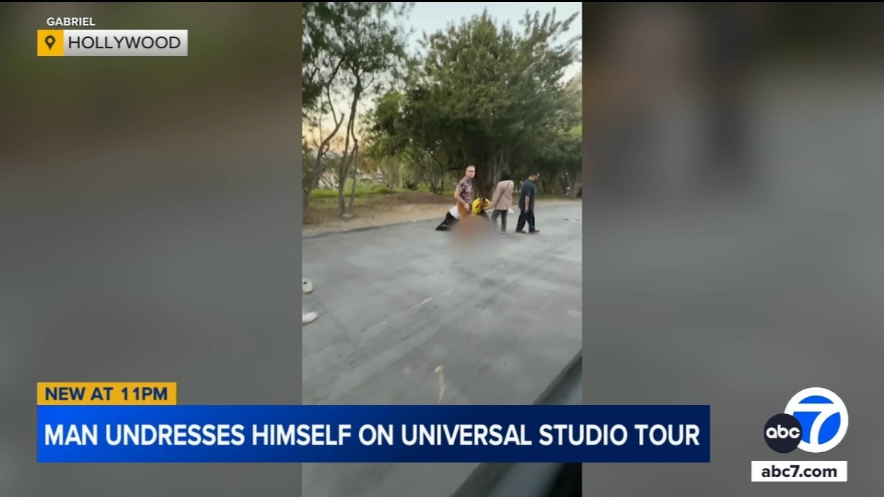 Man takes off his clothes during tram tour at Universal Studios Hollywood
