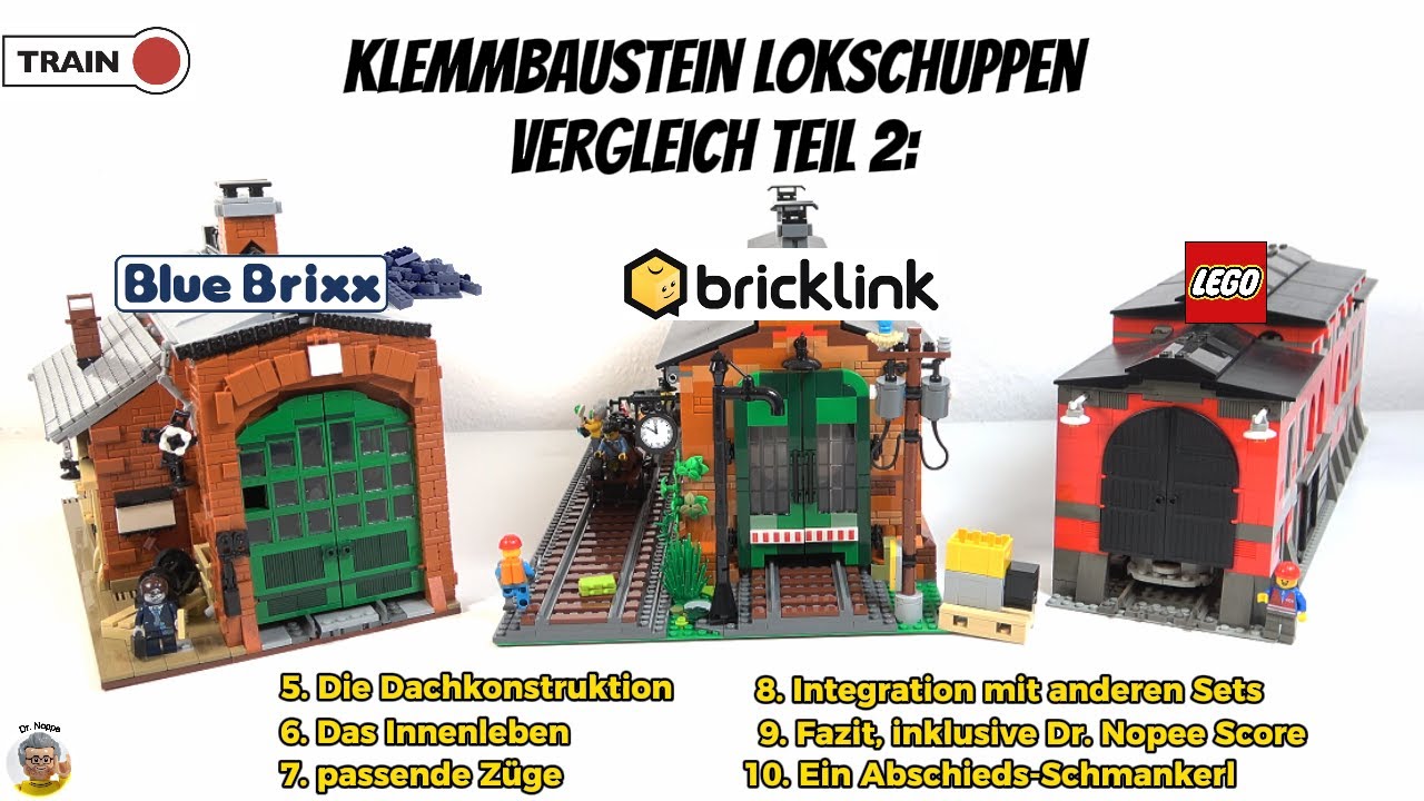 Lokschuppen Vergleich: Bricklink 910033, LEGO ® 10027 und BlueBrixx 103015, Teil 2
