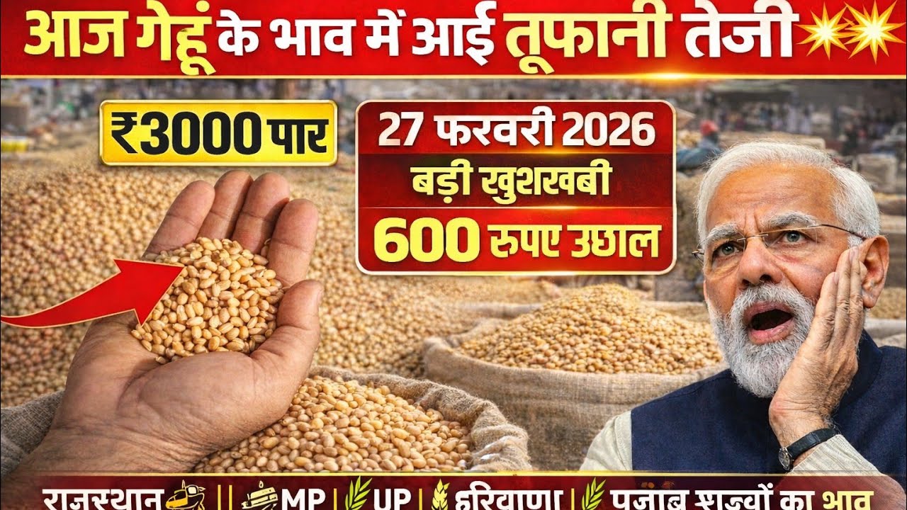 गेहूं ₹3000 पार 🔥 600 रु. की तूफानी तेजी | 27 फरवरी 2026 मंडी भाव अपडेट