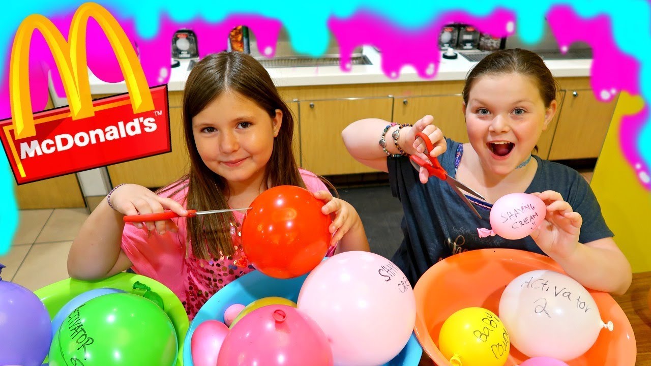 MAKING SLIME WITH BALLOONS IN McDONALD'S! OMG! 😂 ~ Making Balloon Slime in Public Challenge!