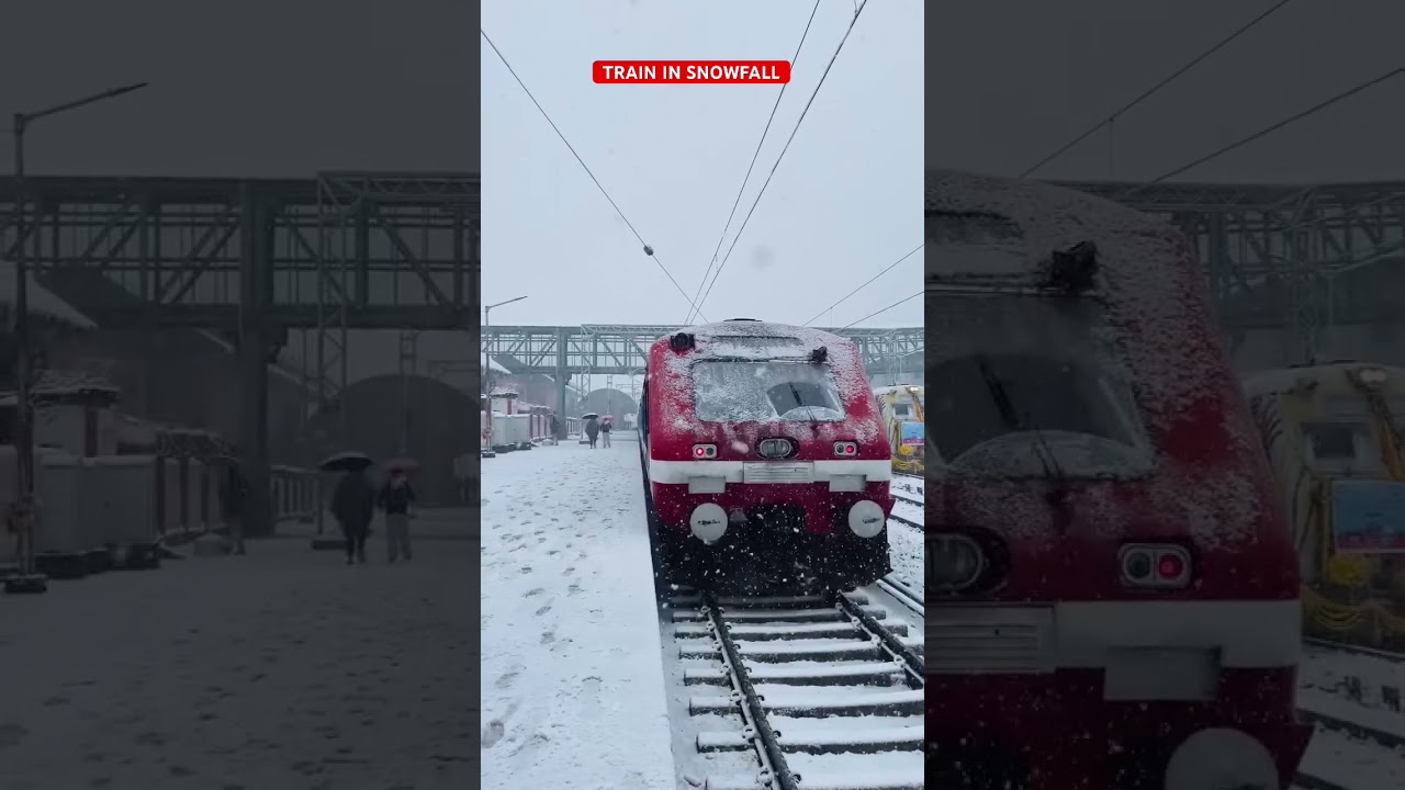 train in snowfall #usbrl #usbrlproject #train #travel #kashmir