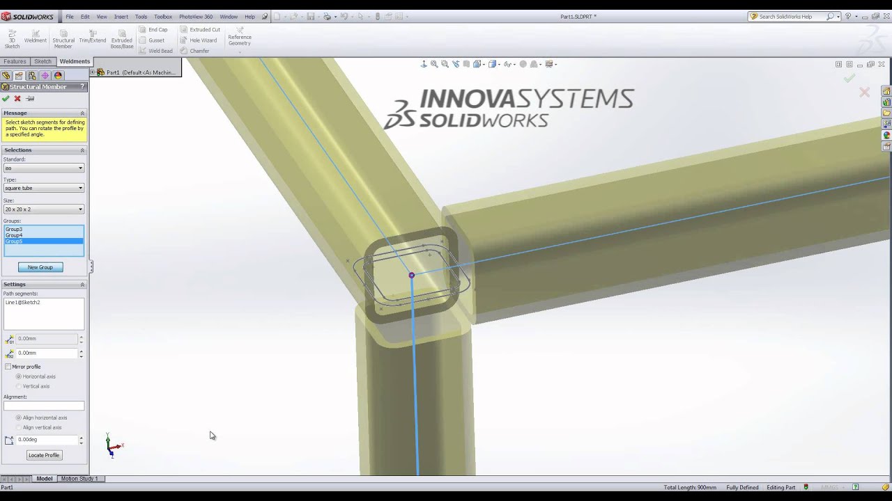 Weldment Trimming and the 3-way mitre in SolidWorks