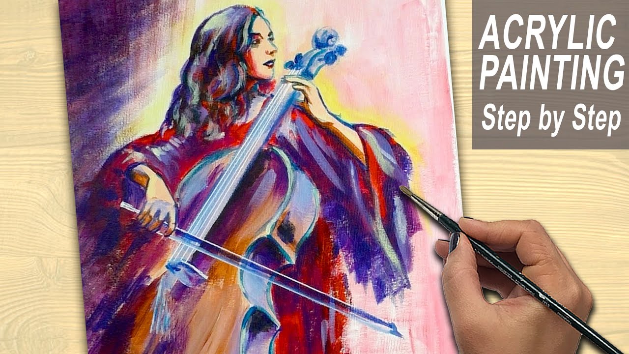 How to paint WOMAN PLAYING CELLO | Acrylic Painting Tutorial | Abstract Painting | Step by Step