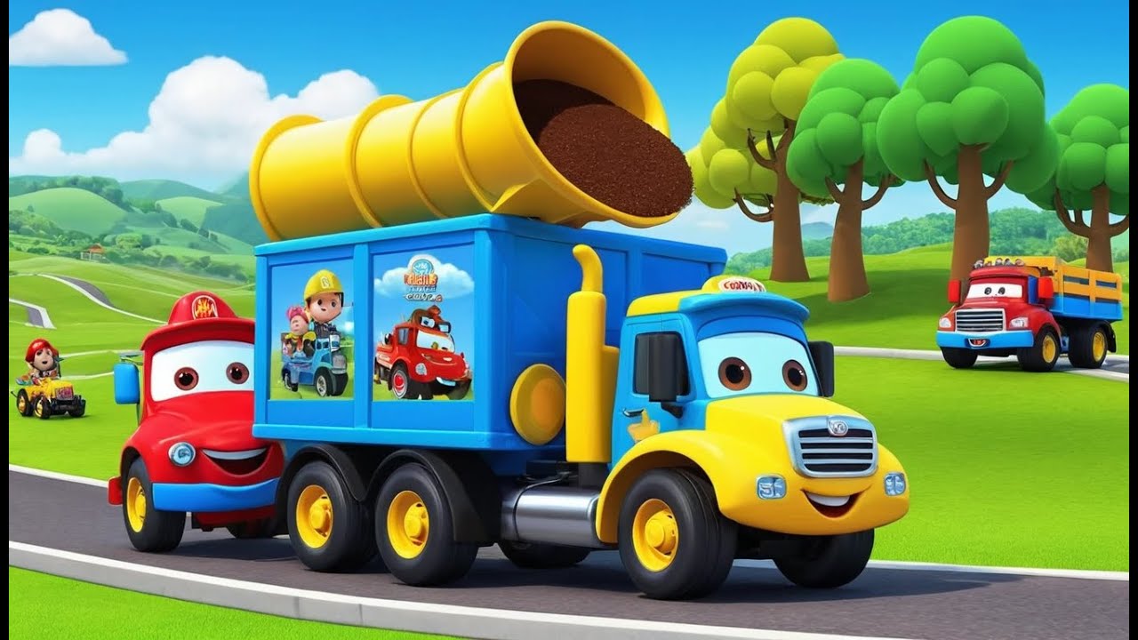 Five Little Trucks Roll Down the Hill | Funny and Fun Kids Nursery Rhyme Animation