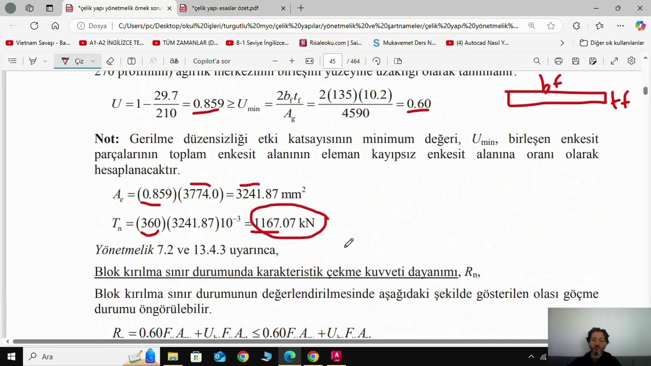 çelik yapılar örnek sorular çekme elemanları bölüm 7.2 çözümü