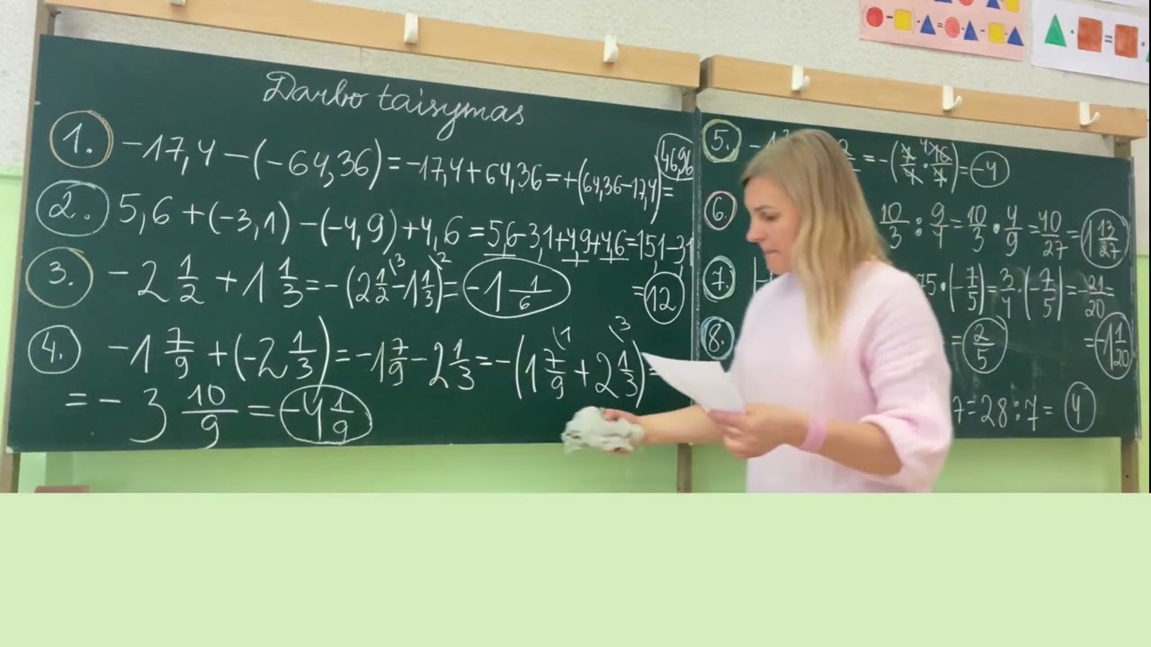 6 klasė.   Darbas.  Teigiamųjų ir neigiamųjų skaičių sudėtis, atimtis, daugyba ir dalyba