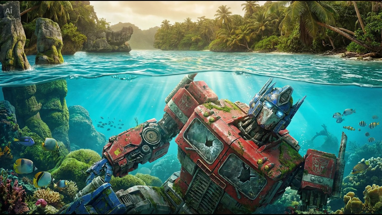 Broken Optimus Prime Sunken in a Remote Island Blue Lagoon | Alien Factory Restoration