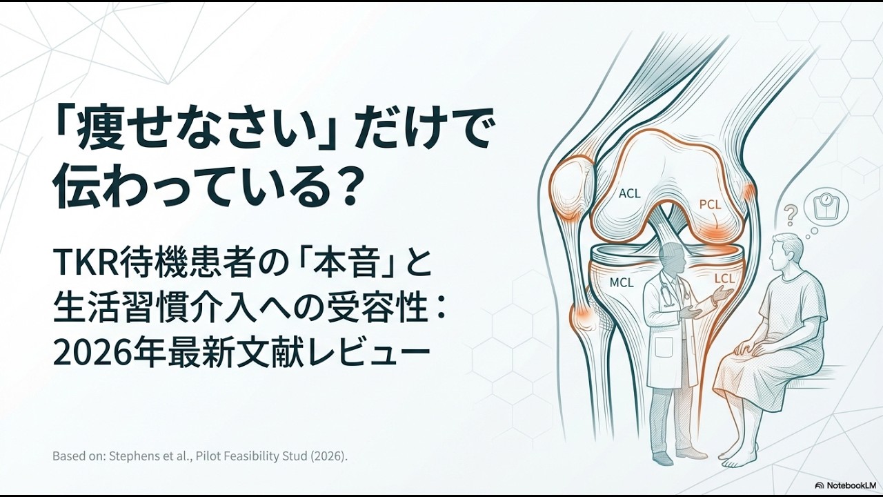 【2026最新論文】 「痩せなさい」だけで伝わっている？ TKR待機患者が求める生活習慣サポートと本音を探る質的研究