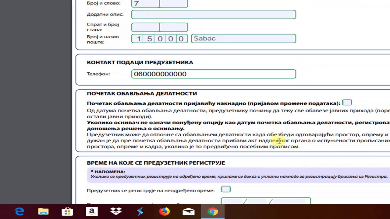 Preuzimanje i popunjavanje registracione prijave za osnivanje preduzetnika