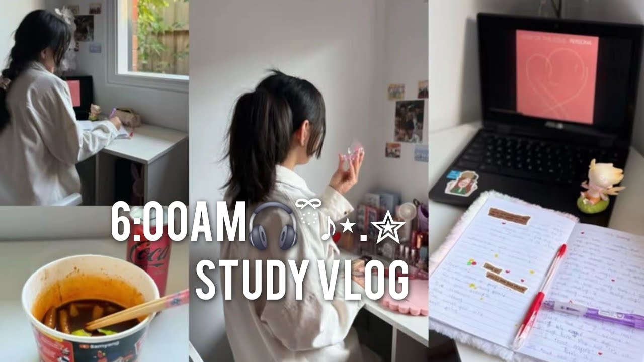 6:00m Study vlog🎧💸 Studying, journaling, eating, grwm (REALISTIC)