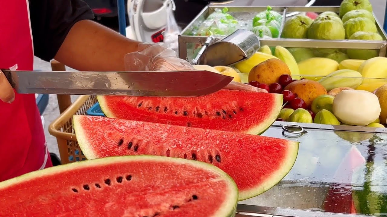 Fruits Cutting Skills Street Carts in Thailand | Fruit Ninja ASMR Food Asia Watermelon Tasty Inside