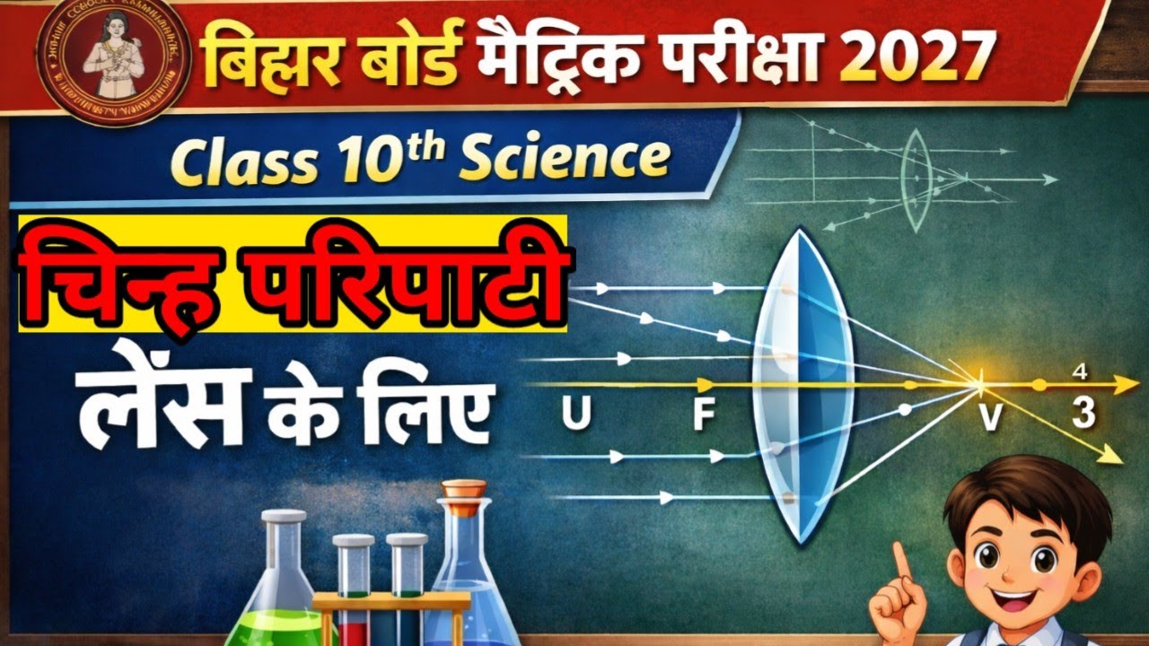 Bihar board matric exam 2027 | चिन्ह परिपाटी लेंस द्वारा |sign convention by lens | Refraction |10th