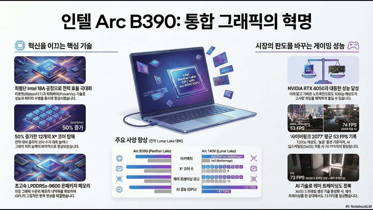 인텔, 팬서레이크와 Arc B390 아키텍처, 사양, 게이밍 성능, 경쟁 제품, 드라이버 과제(26.01.12)