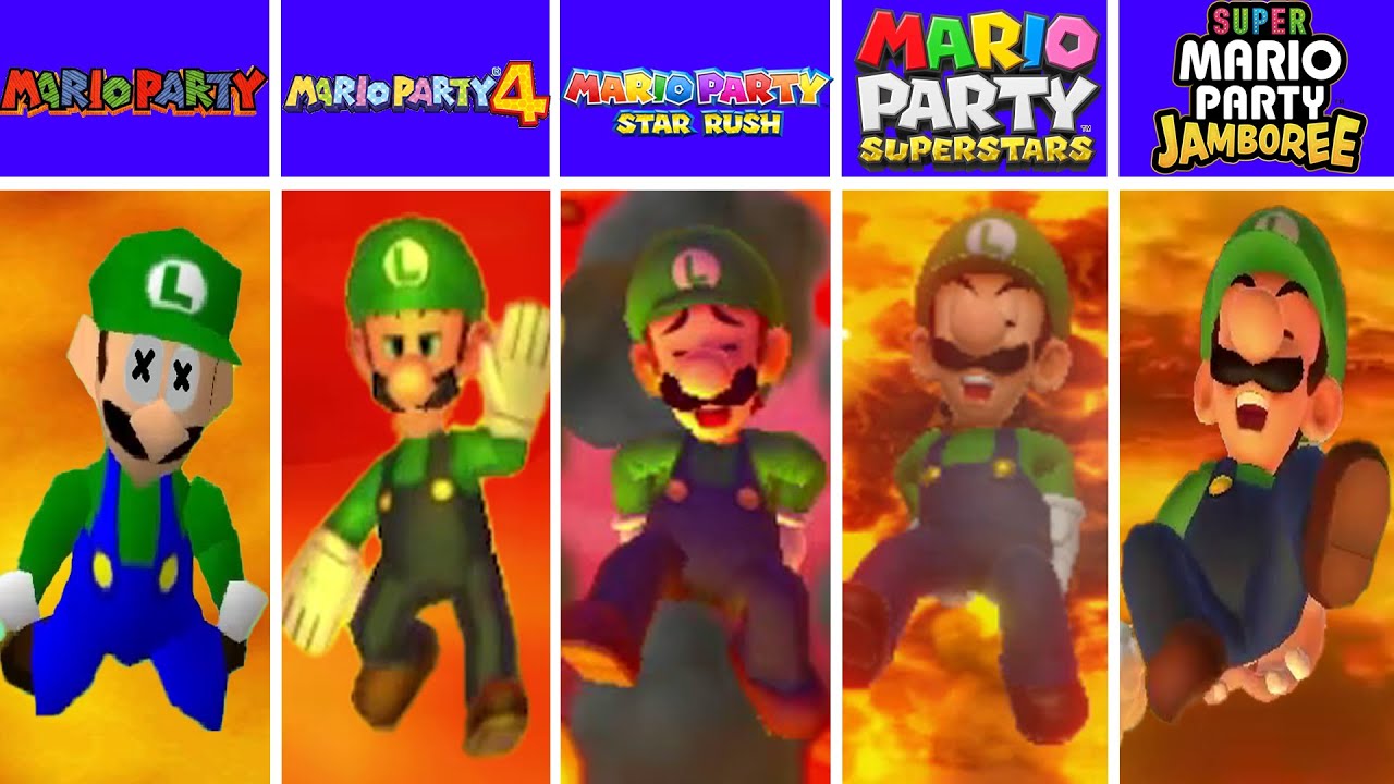 Evolution of Luigi Falling in Lava, losing Mario Party Games (1998-2024)