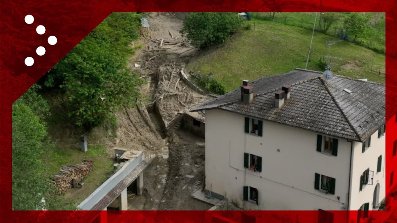 Monterenzio (Bo), casa danneggiata da una frana in località Fiumetto: le immagini dal drone