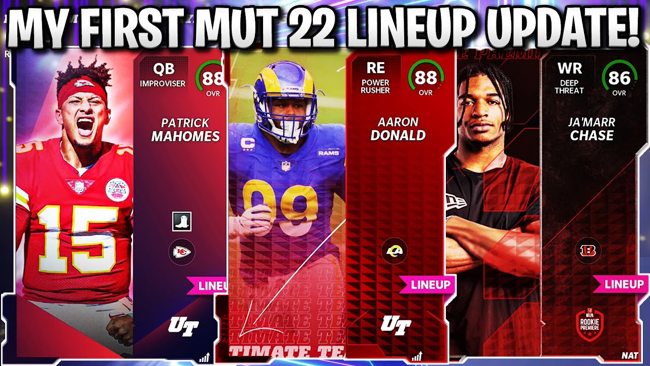 MY FIRST LINEUP UPDATE! 88 DONALD, ROOKIE PREMIERE CHASE, 88 MAHOMES, AND MORE! | MADDEN 22
