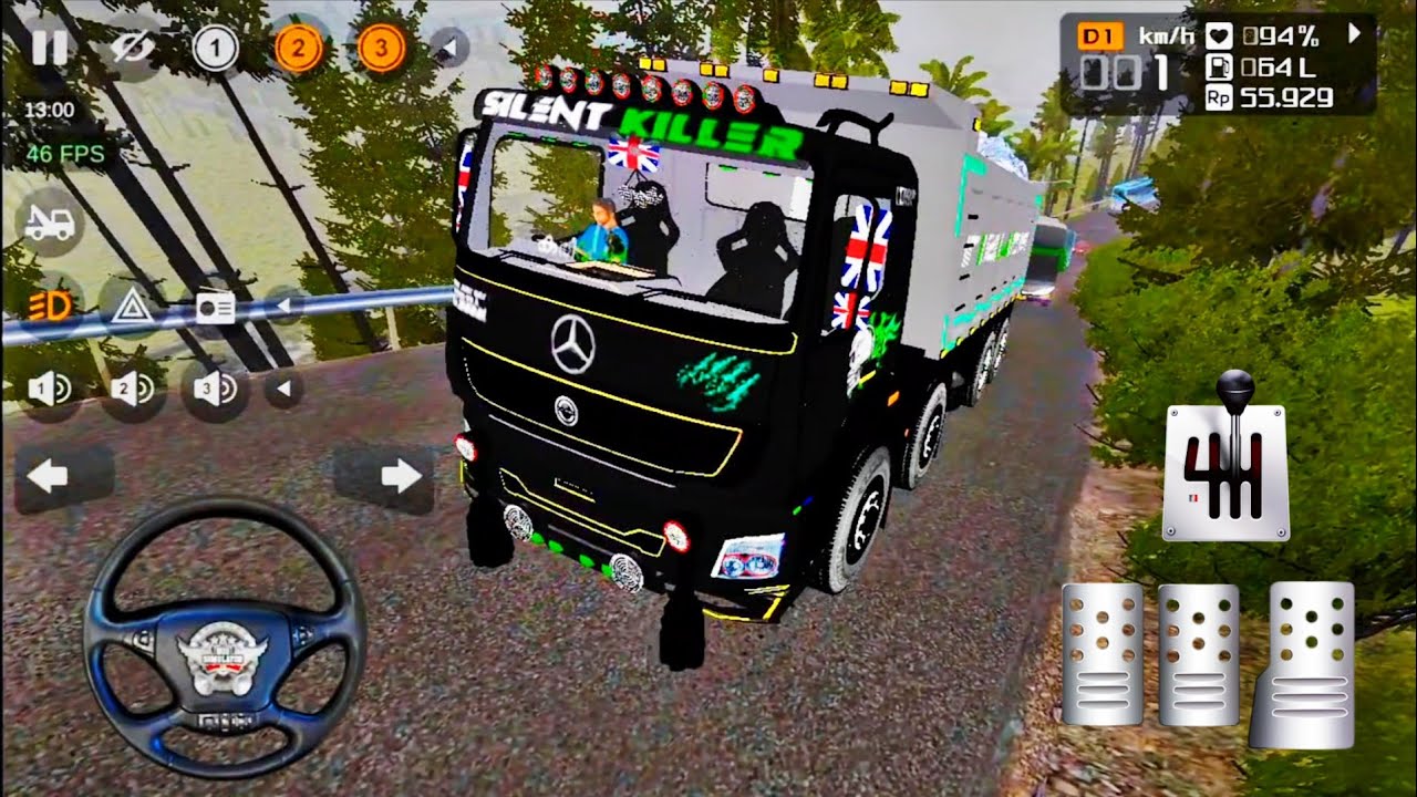 Bharat Benz 12 Wheeler Truck Heavy Loaded With Stones Driving In Offroad | Mod For Bussid-DriveScape