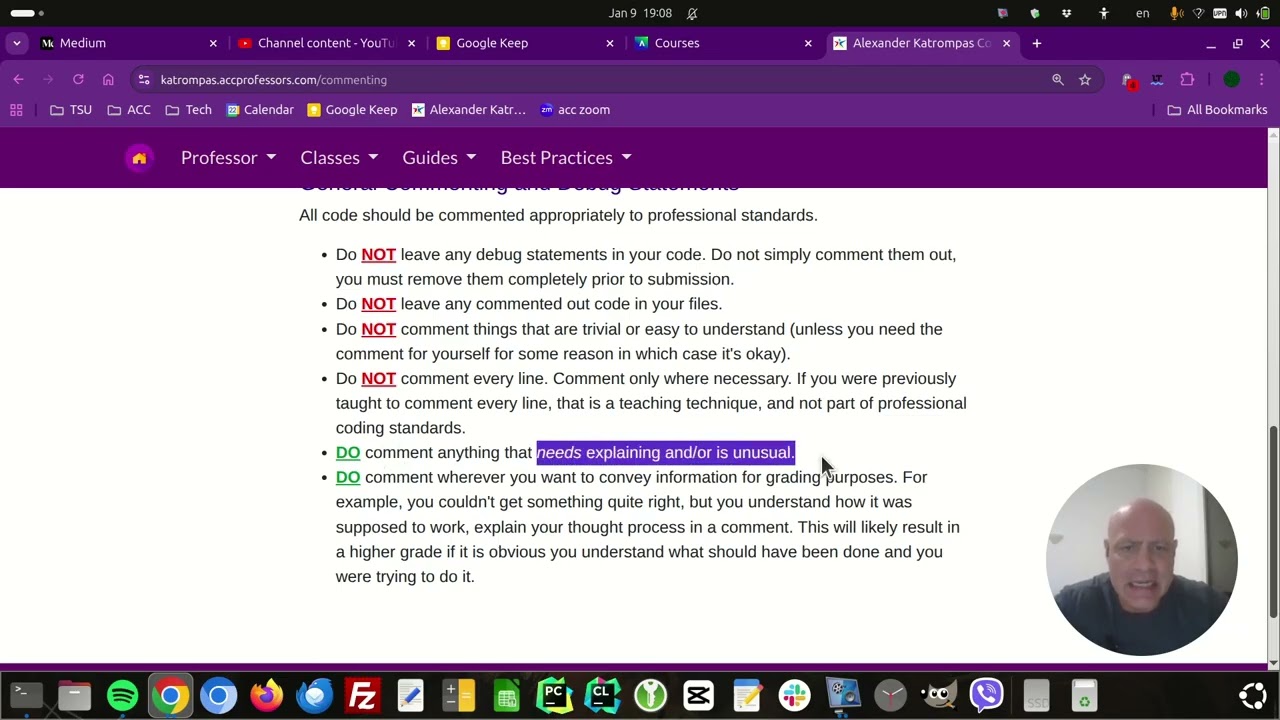 Proper professional style code commenting.