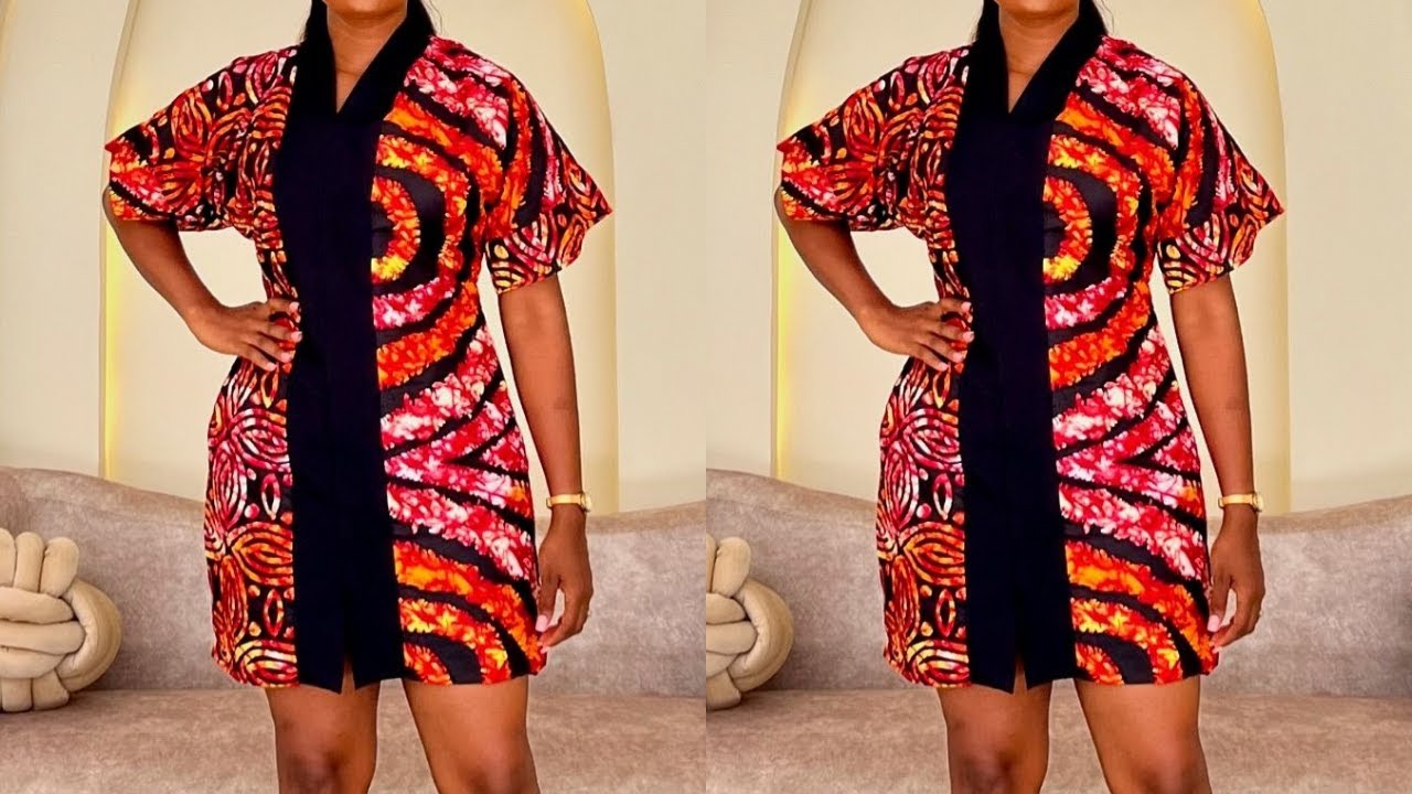 How to CUT and SEW a short bubu/shift dress with built-up collar. Beginner friendly, step-by-step