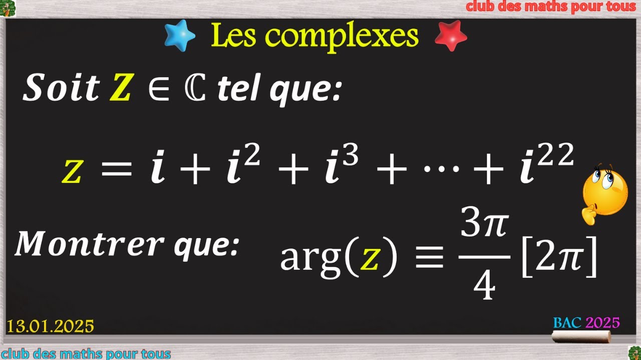 les nombres complexes: déterminer l'argument du z=i+i²+i3+...+i²² ??