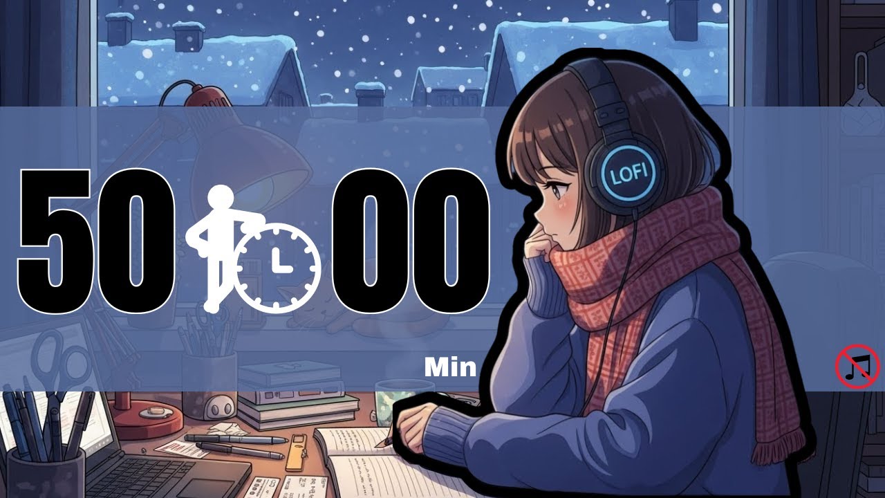 50-Minute Winter Countdown Timer ❄️ Cozy Snow & Coffee Ambience study with me 집중 Work/Study Session