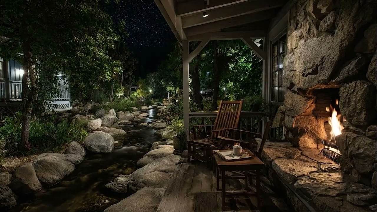 Relax Your Nervous System : Night Cabin Ambience| Flowing Streams & Cozy Hearths Help Relax the Mind