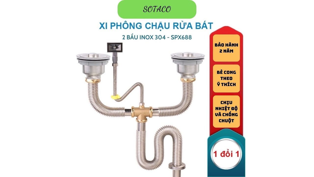 Hướng dẫn lắp đặt bộ xi phông inox cho chậu rửa bát hai hố #huongdan #xiphonginox #xiphongchauruabat