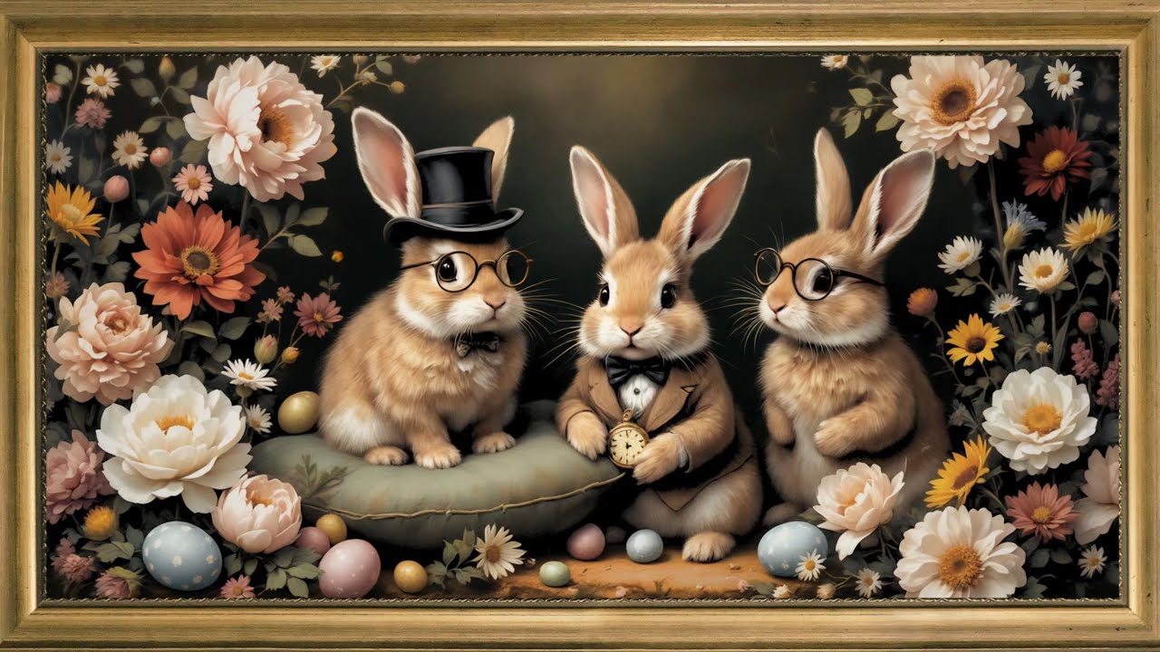 The Surreal World of Vintage Easter Bunny Art: Beautiful Spring Floral Art Frame TV