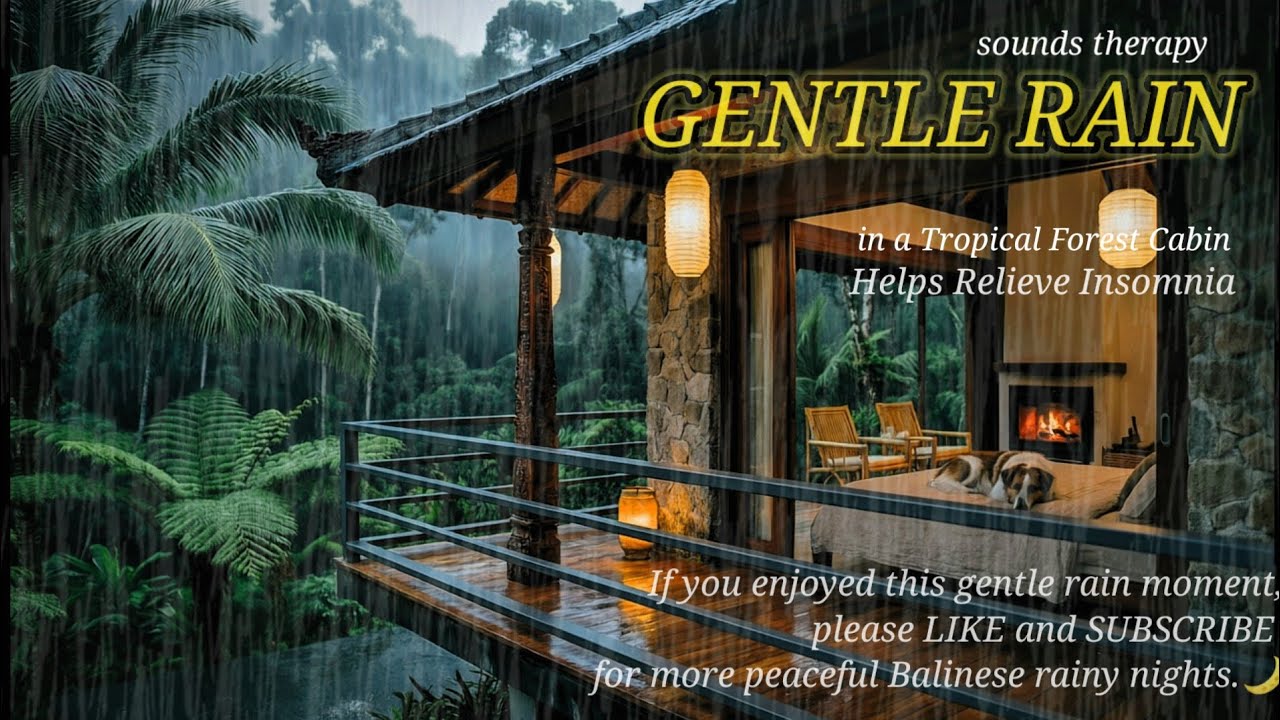 Gentle Rain in a Tropical Forest Cabin | Helps Relieve Insomnia #deepsleepambience #relax #rain 