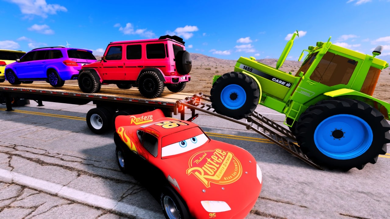 Truck Transporting Cars vs Speed Bump & Train | BeamNG Drive Crash #003