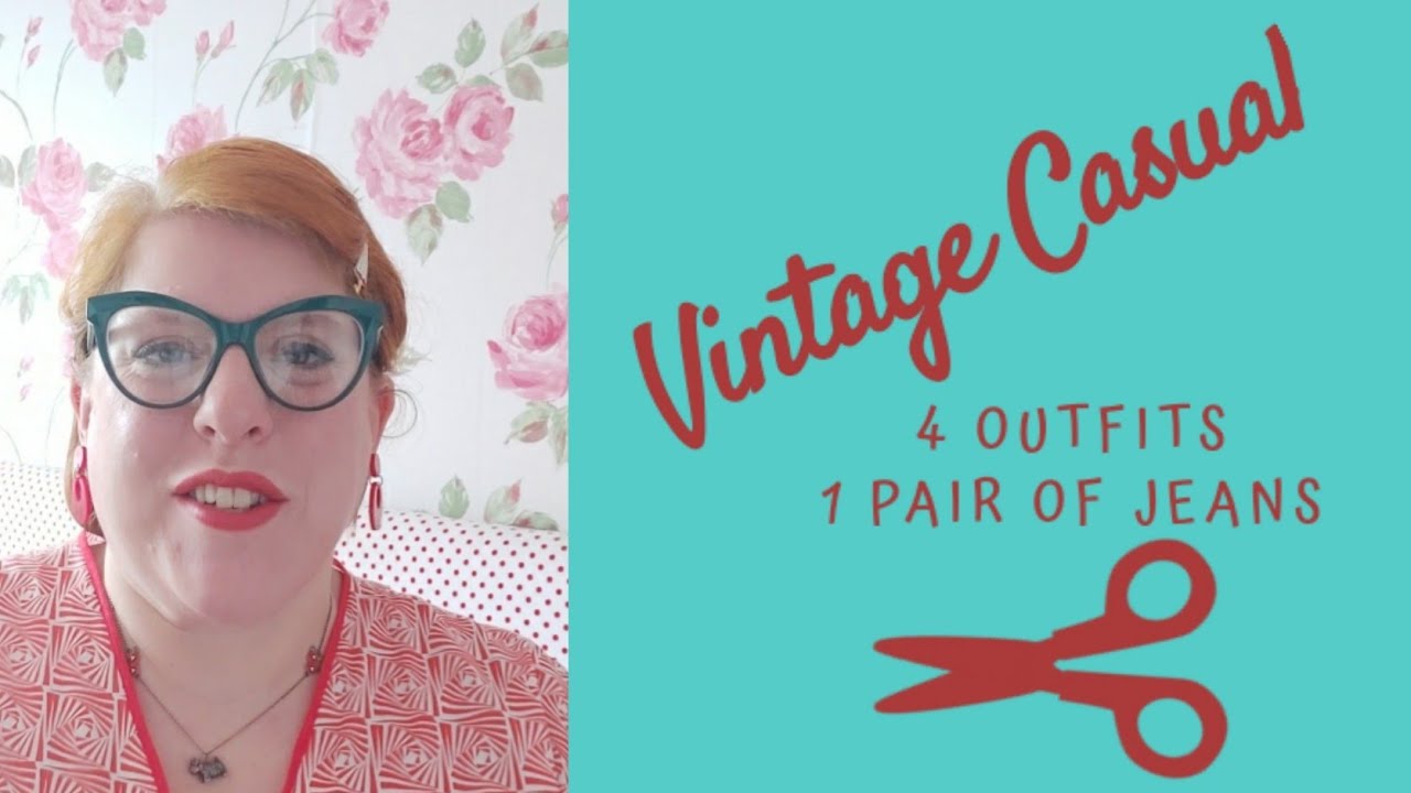Recreating four casual vintage outfits with one pair of jeans/trousers. Sewing for vintage style.