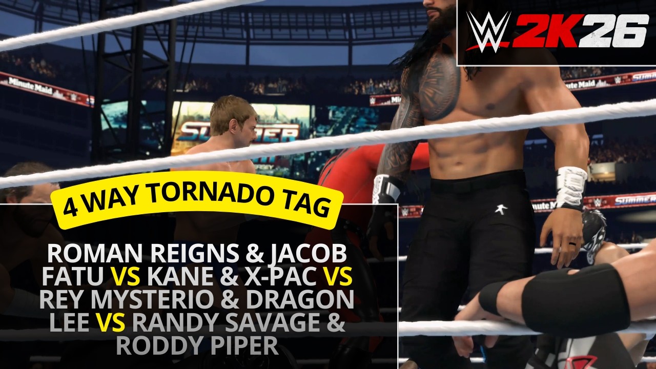 WWE 2K26 – Рейнс и Джейкоб Фату против Кейна и X-Pac против Мистерио и Ли против Сэвиджа и Пайпер...