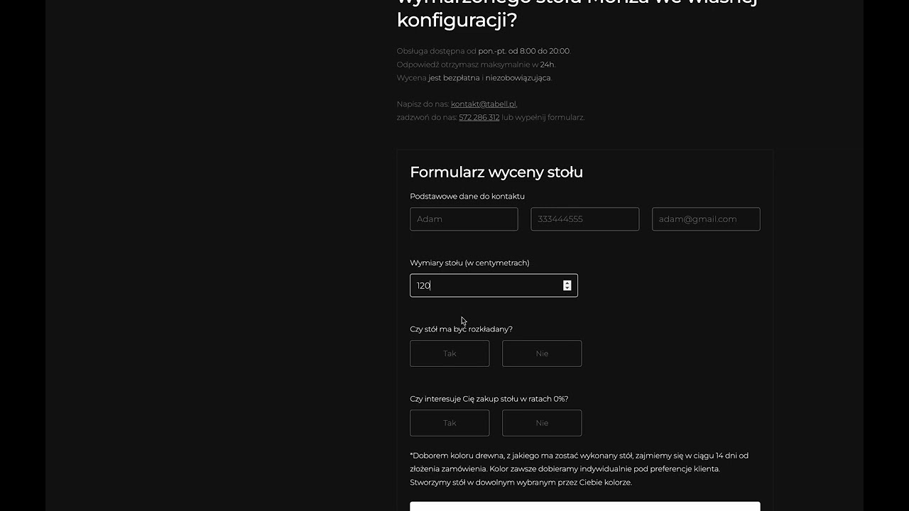 Jak zamówić? - Tabell