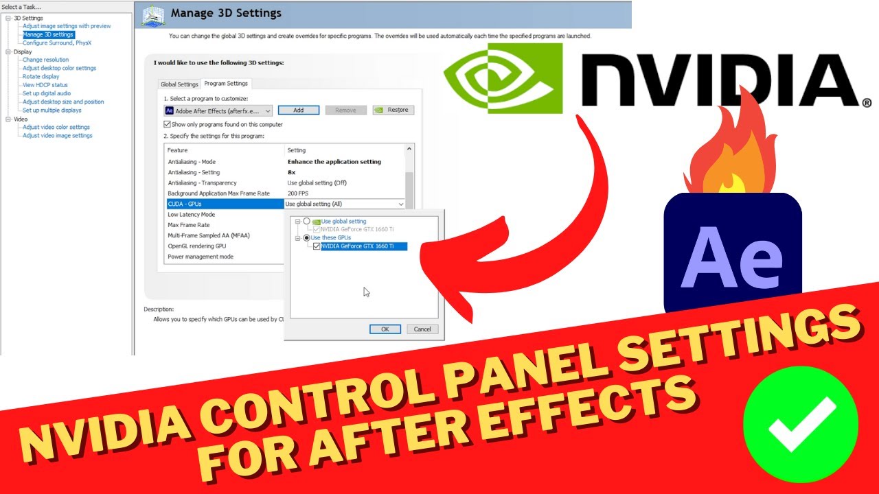 NVIDIA Control Panel BEST Settings For AFTER EFFECTS | Fix After Effects Not Using GPU To Render