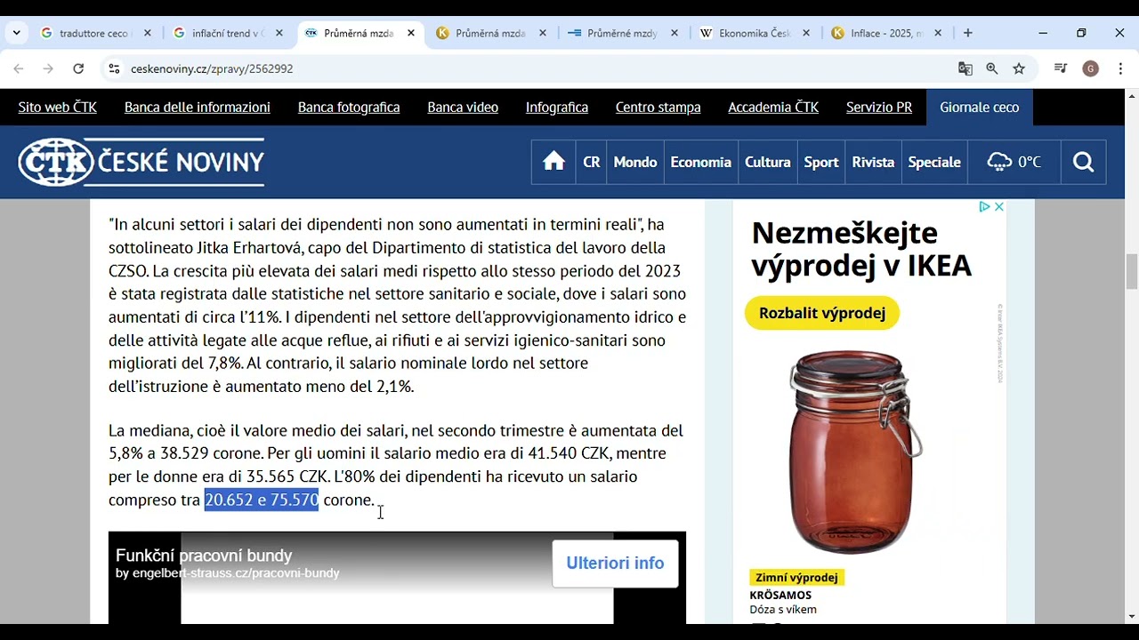 Il salario medio in Repubblica Ceca