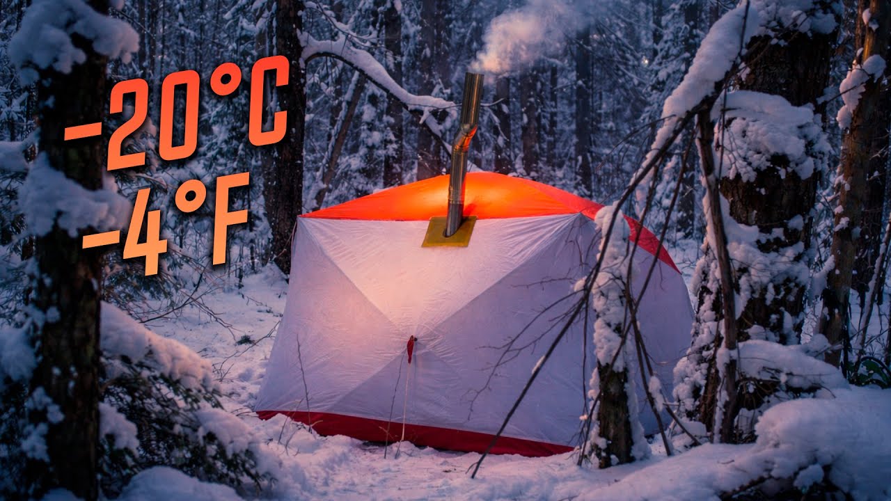 Моё первое видео! Одиночный зимний кемпинг в глубоком снегу | Hot Tent