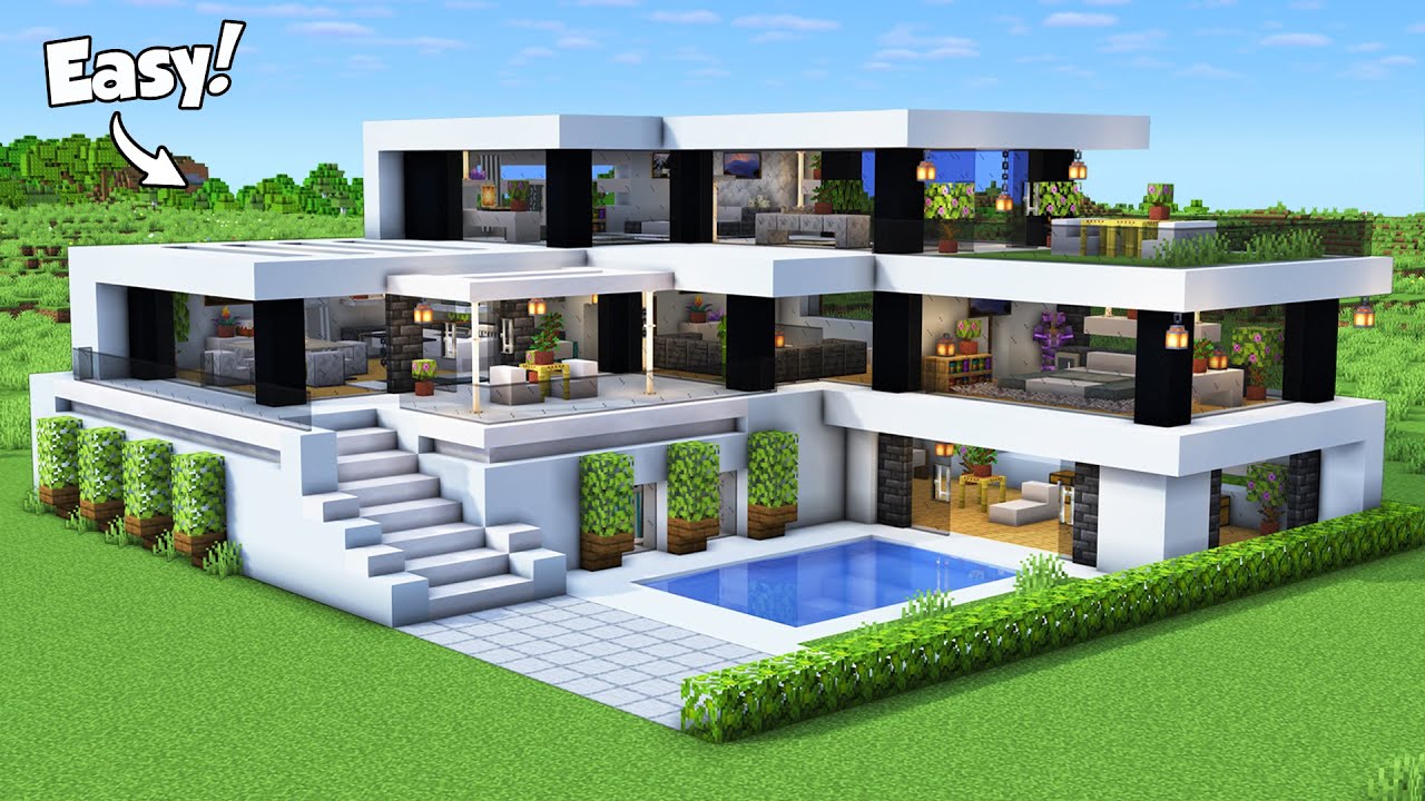 Minecraft: How to Build a Modern House Tutorial (Easy) #78 - Interior in Description!