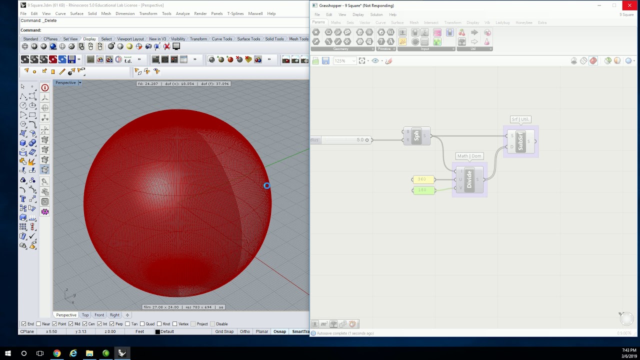12 - Subdivide Sphere and Map Vectors to Latitude and Longitude Rhino Grasshopper