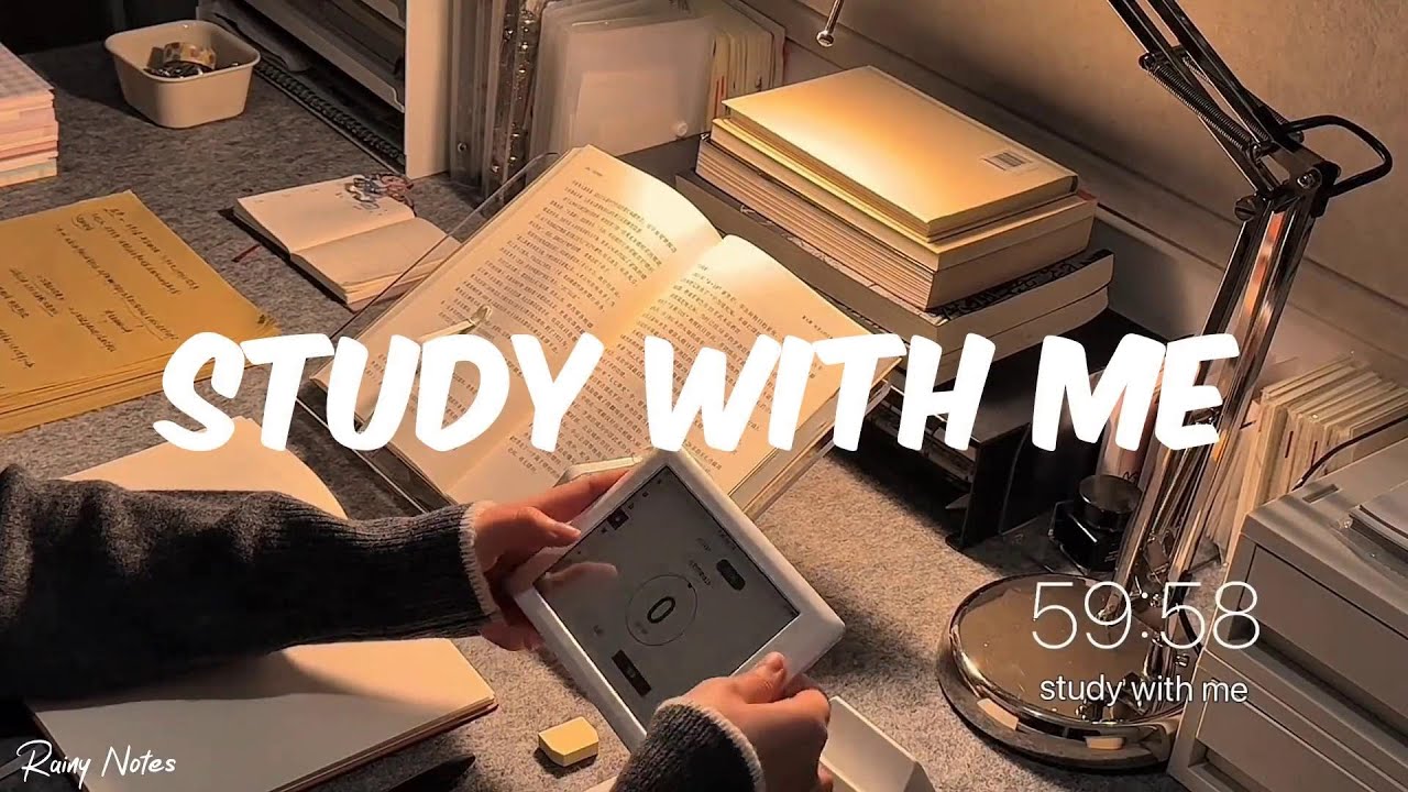 1-Hour Study with Me / Pomodoro Timer 60-10 with Soft Piano Rain