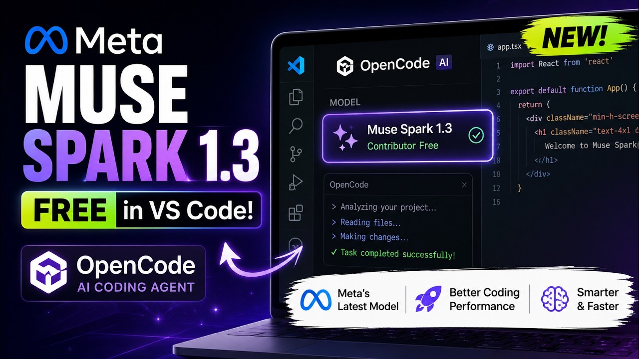 Meta Muse Spark 1.3 FREE in VS Code 🔥 OpenCode AI Coding Agent Setup