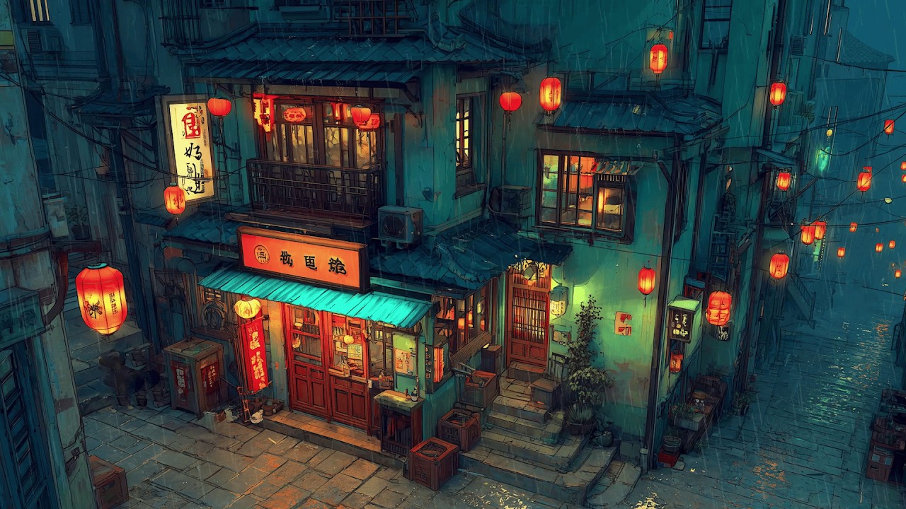 1990s Osaka Rainy Back Lanes 🌩️ Lofi Hip Hop & Chillhop | Rainy Ryokan Ambience