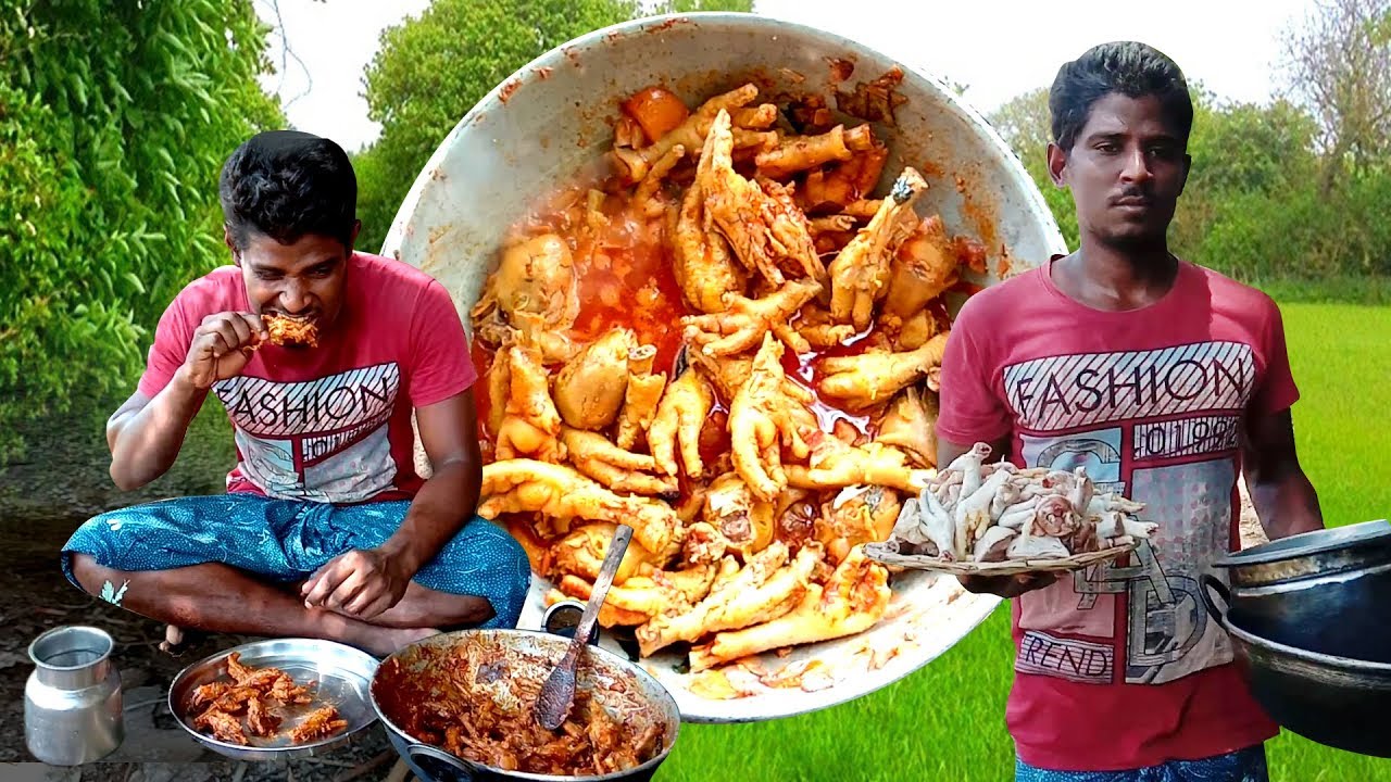 Primitive Technology: Chicken legs and Head recipe |yummy and tasty chickenLegs recipe HunterCooking