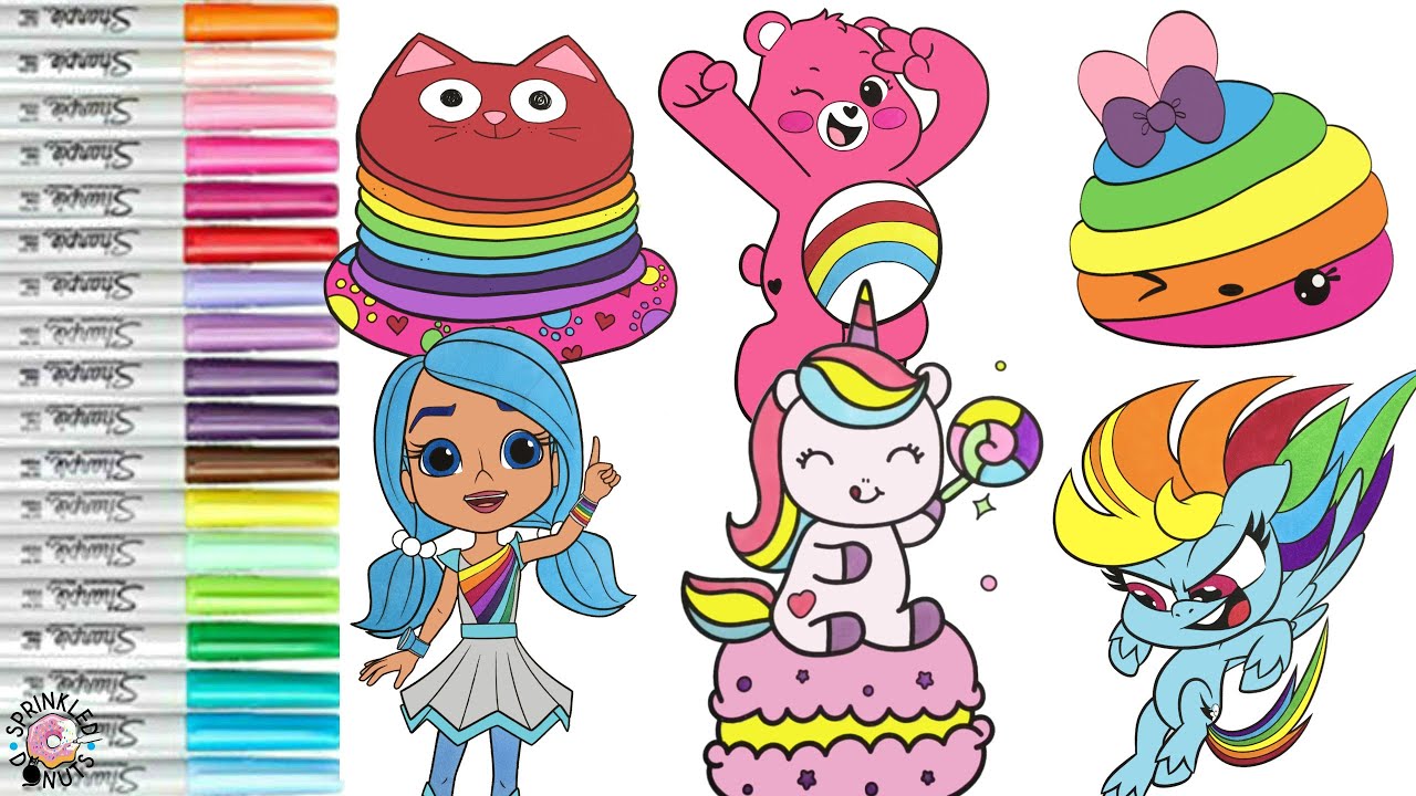 Coloring Book Compilation for Kids Rainbow Rangers My Little Pony Care Bears Lisa Frank Pancakes