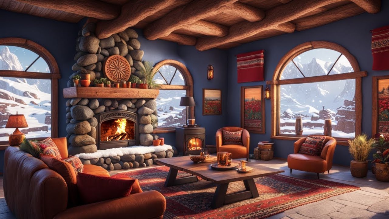 Winter ambience in this Native American cabin, snowing and crackling fireplace #Nature #NatureSounds