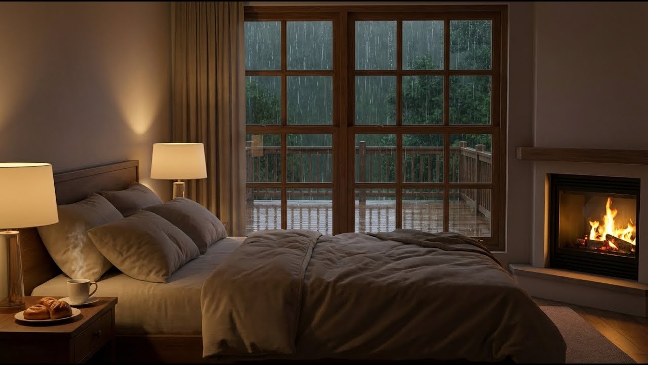 Gentle Peace: Felt Piano & Rain Sounds - Warm Lamp and Rainy Village View for Deep Rest. 🌌